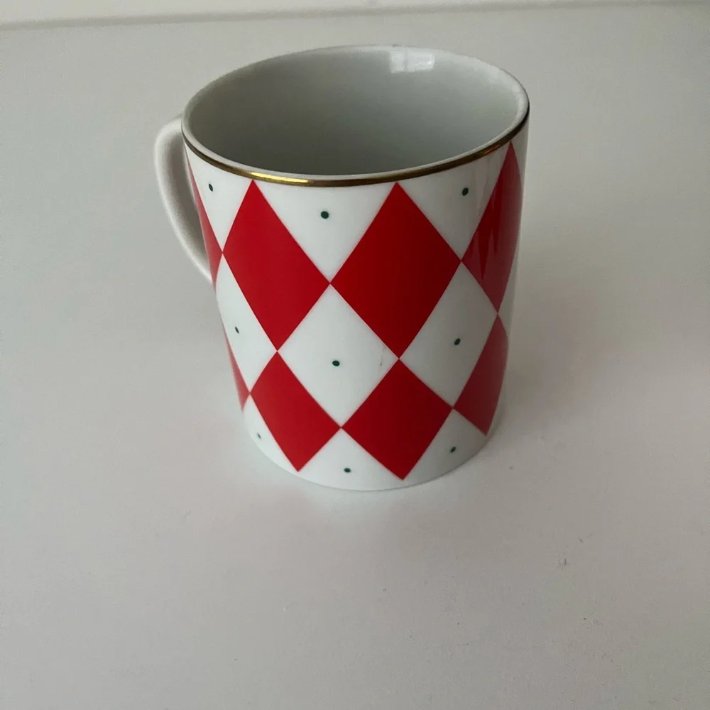 Williams Sonoma Porcelain Harlequin Red Diamond Mugs Set of 2